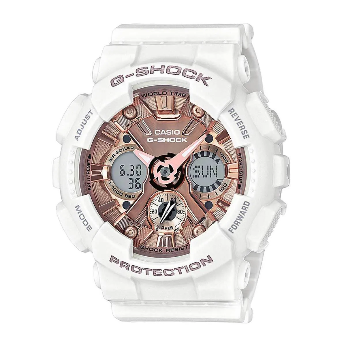 Casio Women's Ana-Digi Watch - G-Shock Rose Gold Dial Dive | GMAS120MF-7A2