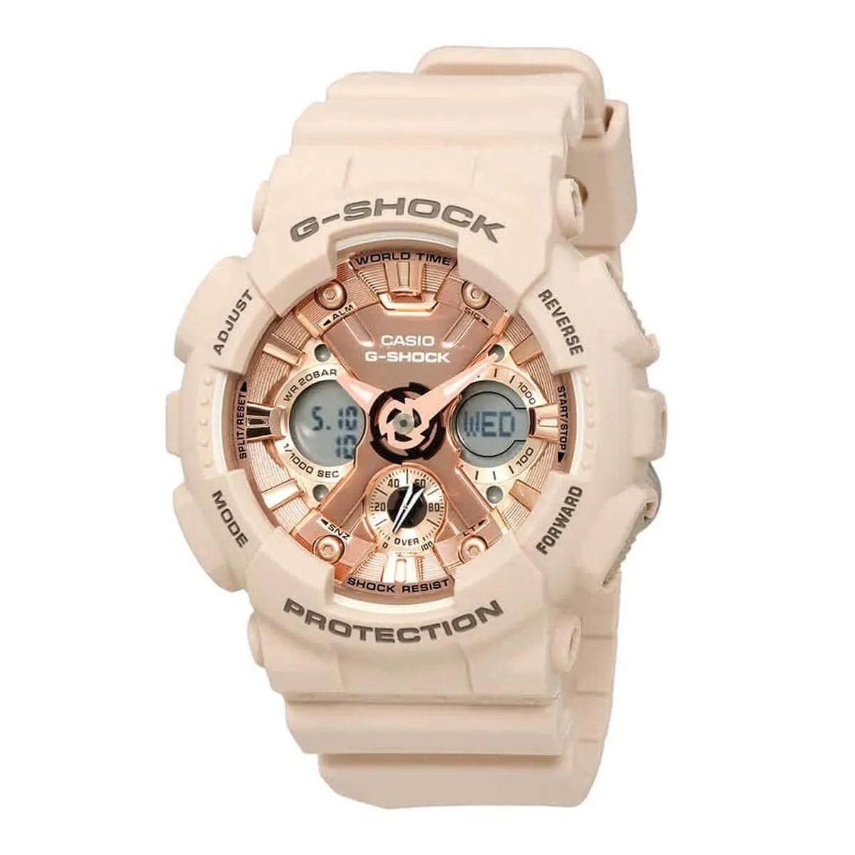 Casio Women's Ana-Digi Watch - G-Shock Rose Gold Dial Pink Resin | GMAS120MF-4A