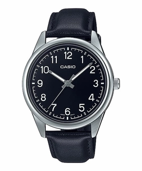 Casio Analog Black Dial Black Leather Strap Watch MTPV005L-1B4