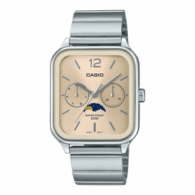 Casio Analogue Moon Phase Gold Dial Stainless Steel Watch MTPM305D-9A