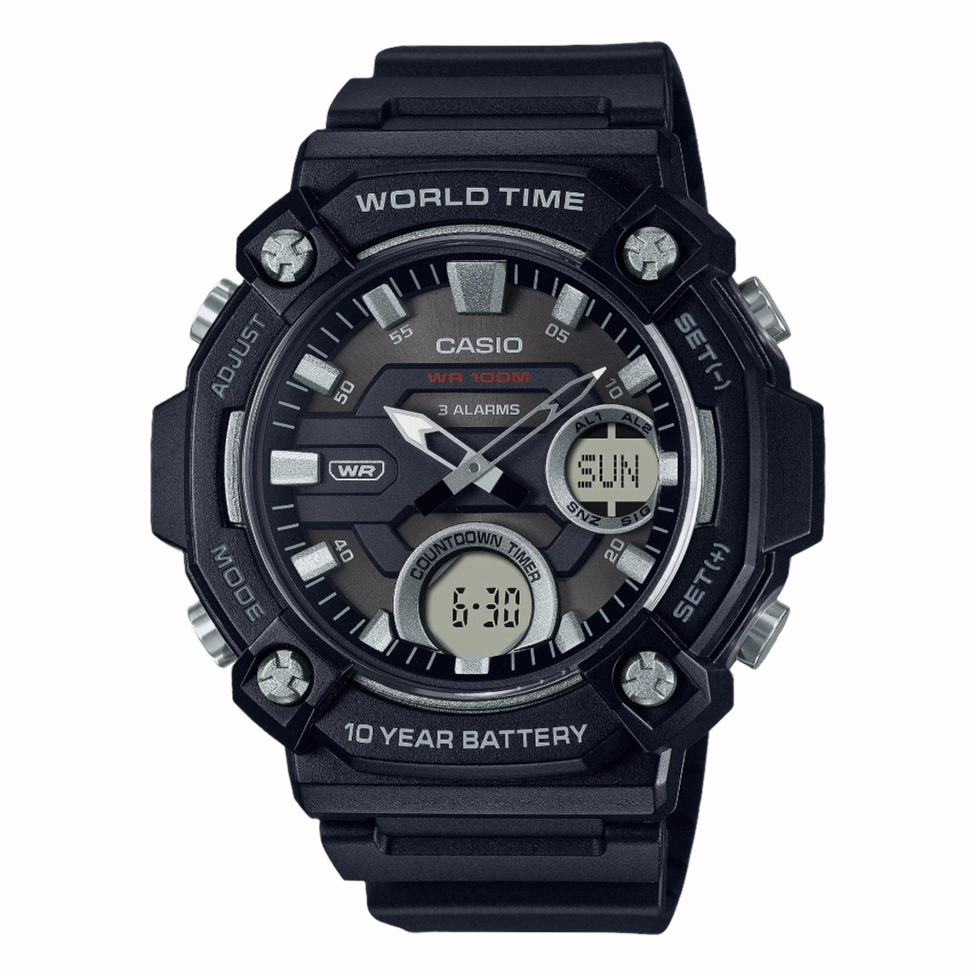 Casio Digital Analog Black Dial Black Resin Band Watch AEQ120W-1A