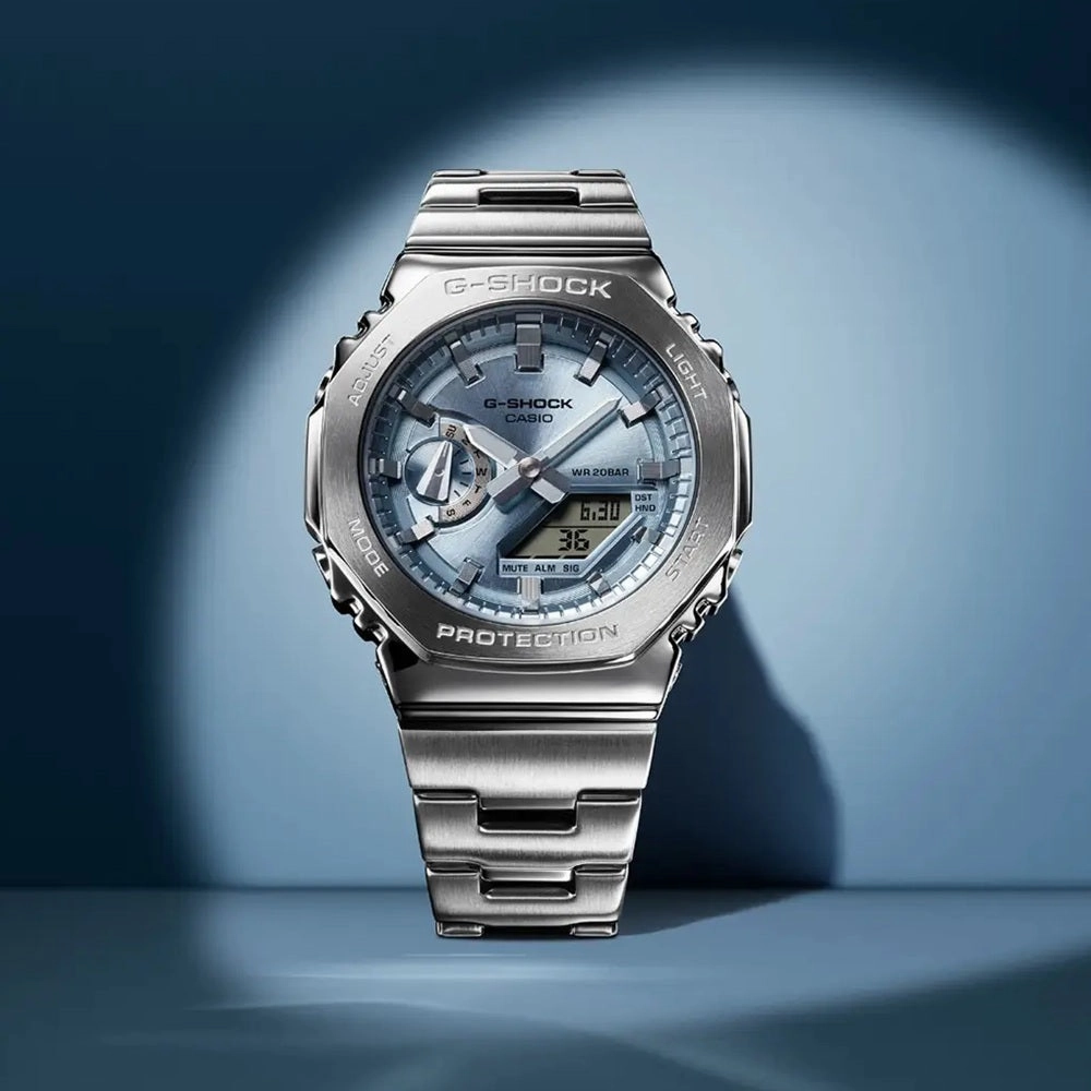 Casio G-Shock Steel Sky Blue Metallic Dial Mens Watch GM-2110D-2AER