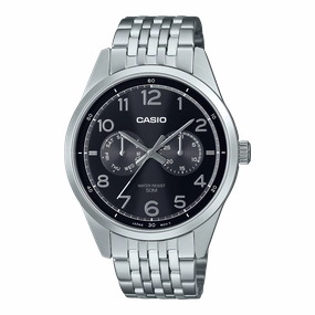 Casio Standard Analogue Black Dial Stainless Steel Watch MTPE340D-1A