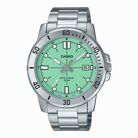 Casio Standard Analogue Pale Green Dial Stainless Steel Watch MTPVD01D-3E1