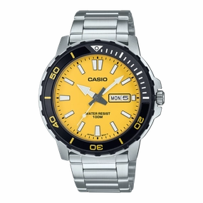 Casio Standard Silver Stainless Steel Yellow Dial Watch MTD125D-9A