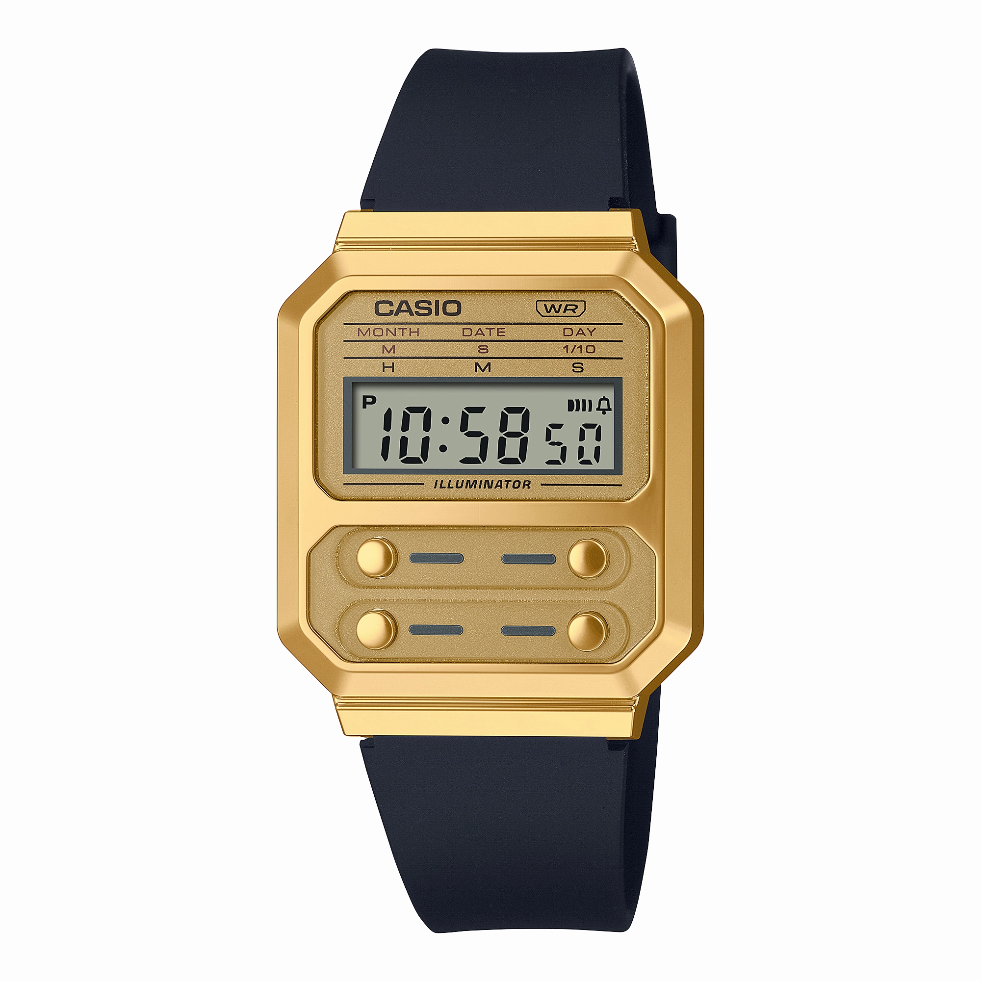 Casio Vintage Revival F100 Gold Leather Strap Watch A100WEFG-9A