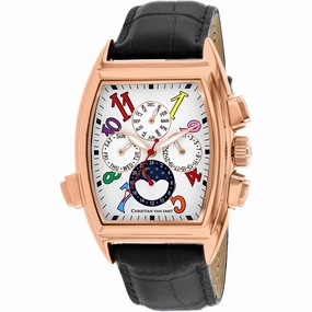 Christian Van Sant Men's Watch - Grandeur White Dial Black Leather Strap | CV2136