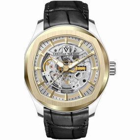 Christian Van Sant Men's Watch - Romeo Gold Tone Dial Black Leather Strap | CV9502