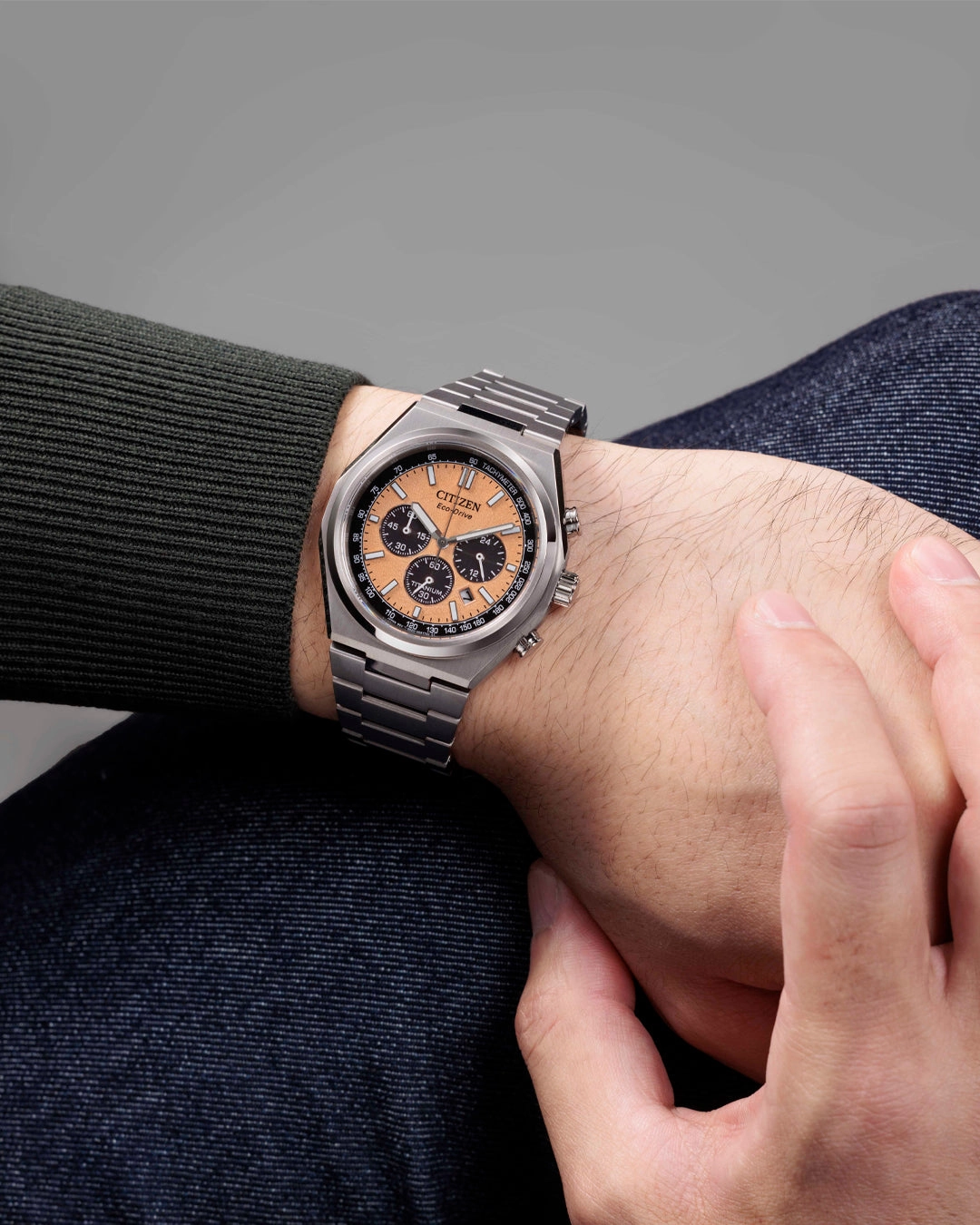 Citizen Eco-Drive Zenshin Chrono Orange Dial Stainless Steel Watch CA4610-85Z