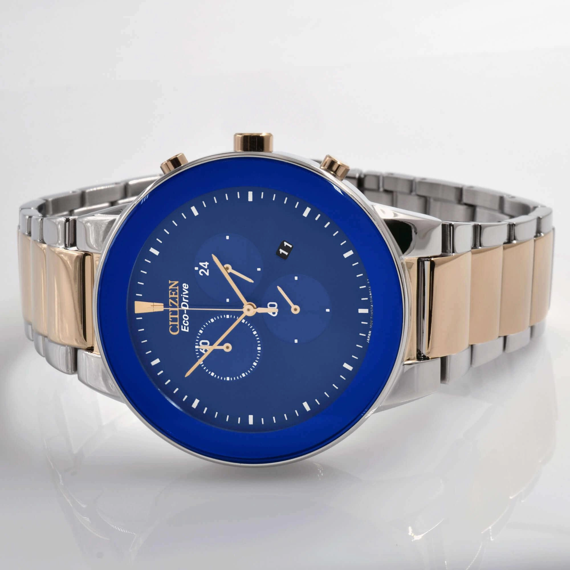 Citizen Men's Watch - Eco-Drive Chronograph Blue Dial Two Tone Bracelet | AT2244-84L