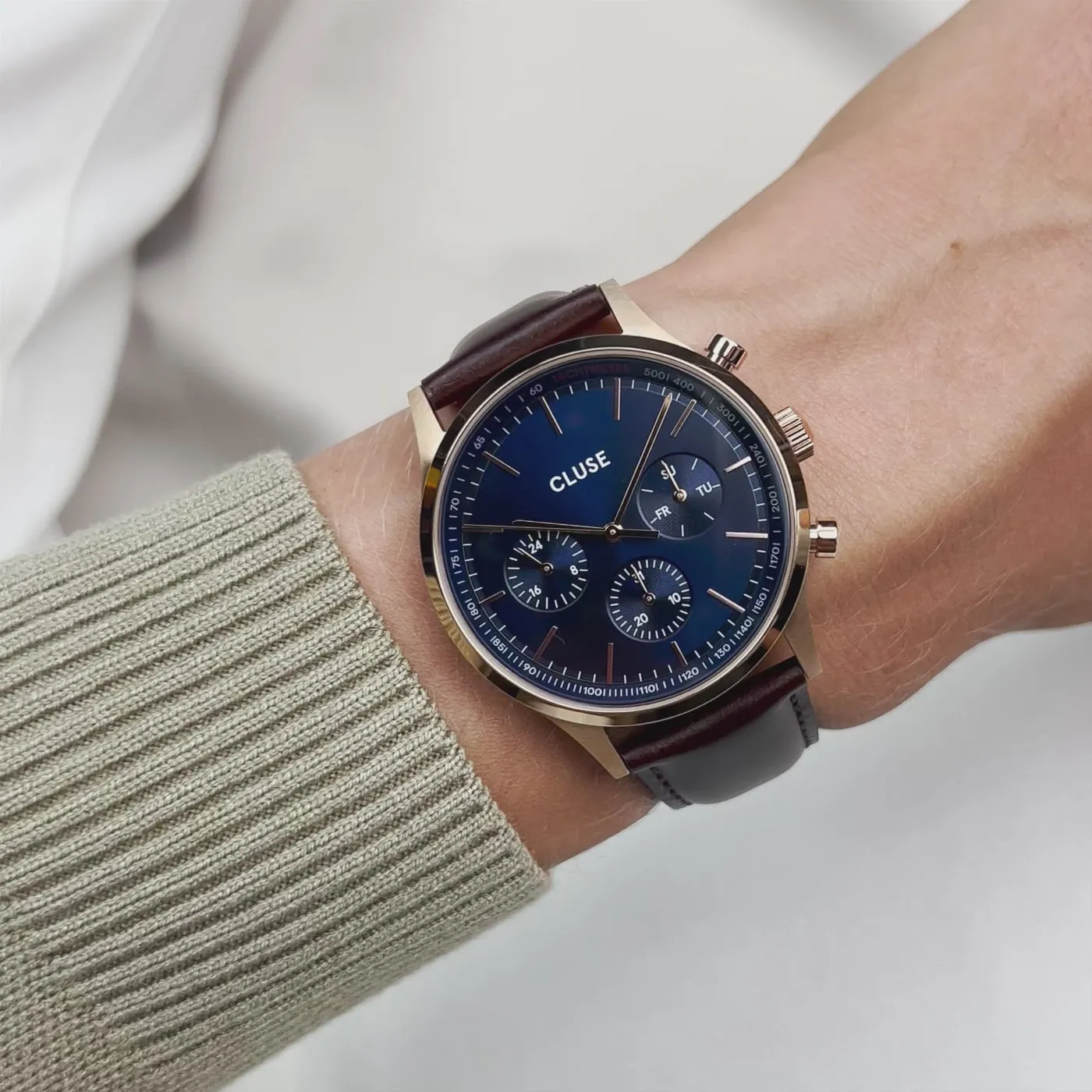 CLUSE Antheor Multifunction Blue Leather Rose Gold Watch CW21009