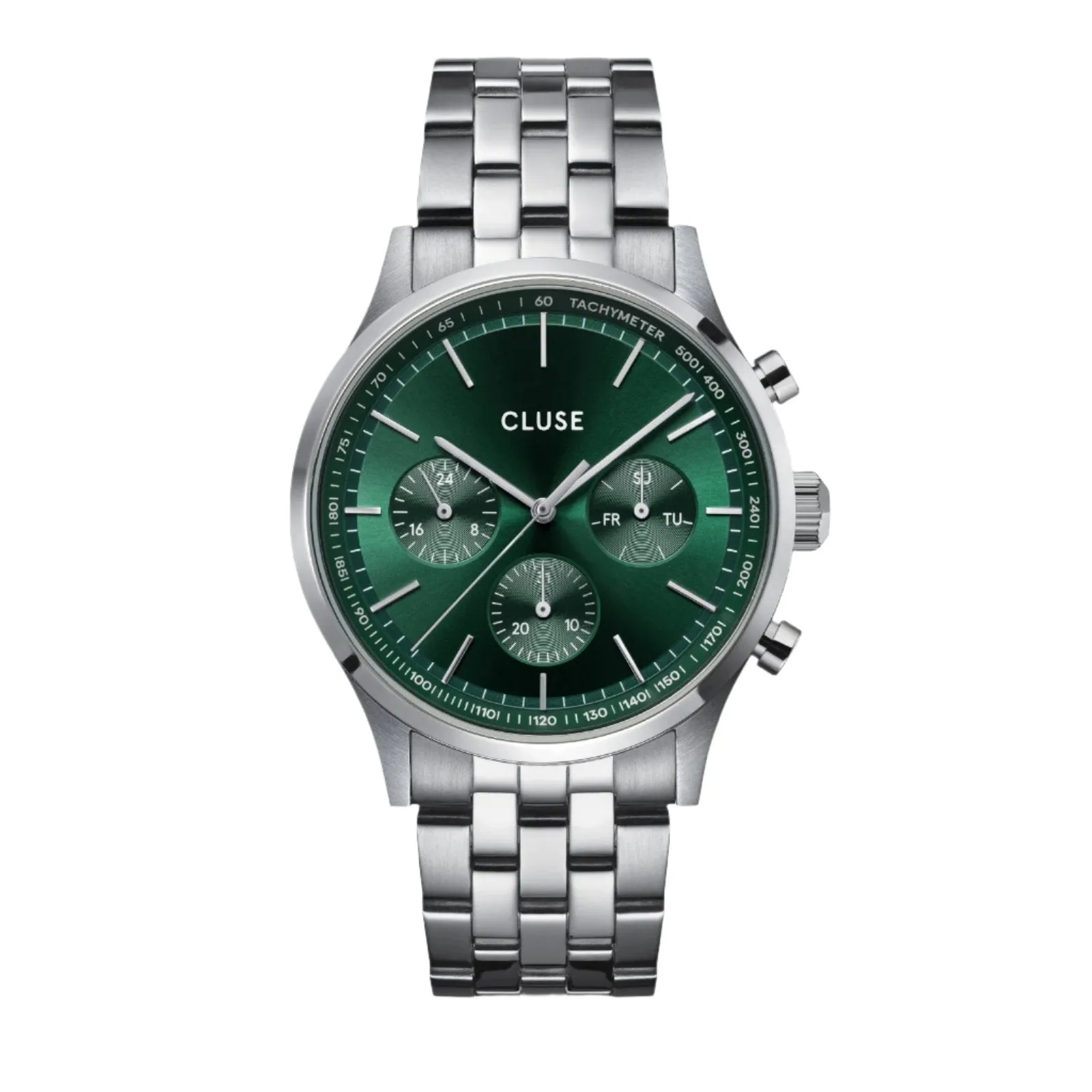CLUSE Antheor Multifunction Green Dial Silver Stainless Steel Link Watch CW21002