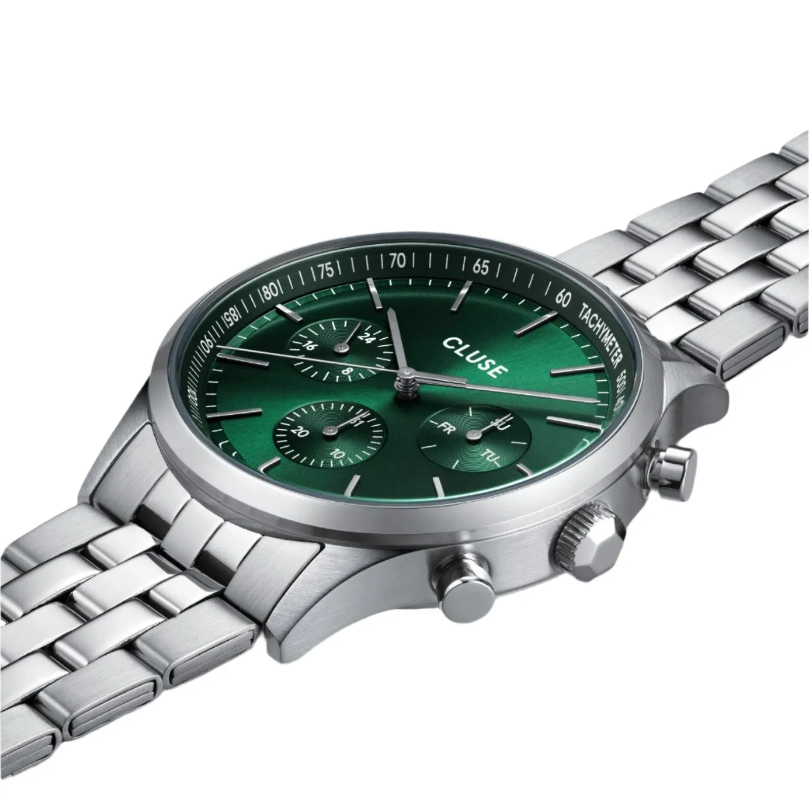 CLUSE Antheor Multifunction Green Dial Silver Stainless Steel Link Watch CW21002
