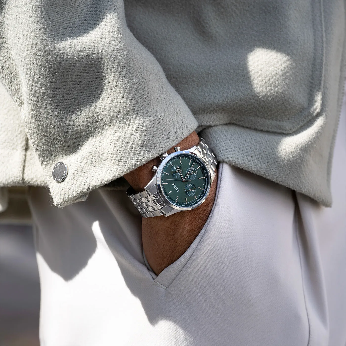 CLUSE Antheor Multifunction Green Dial Silver Stainless Steel Link Watch CW21002