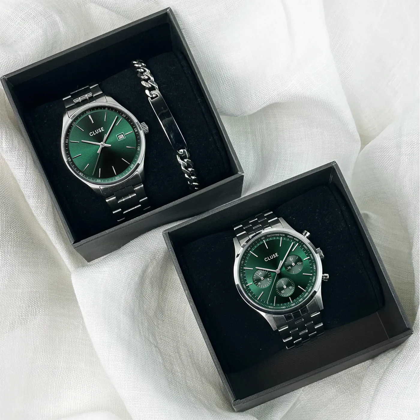 CLUSE Antheor Multifunction Green Dial Silver Stainless Steel Link Watch CW21002