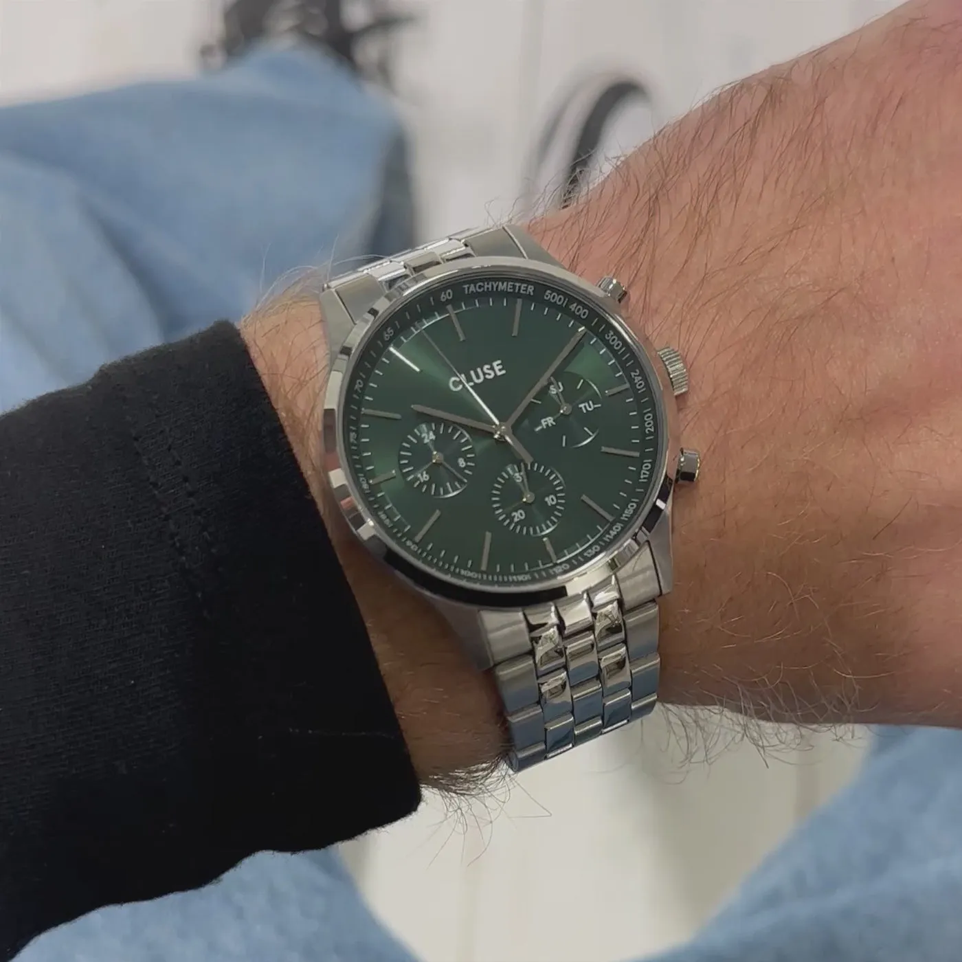 CLUSE Antheor Multifunction Green Dial Silver Stainless Steel Link Watch CW21002