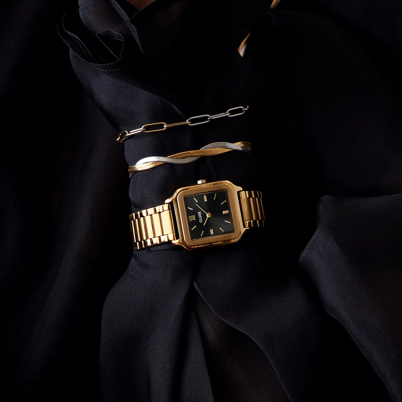 CLUSE Gracieuse Black Dial Gold Stainless Steel Watch CW11906