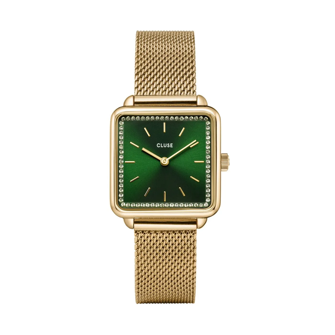 CLUSE La Tetragone Green Stones/ Gold Mesh Watch CW10309