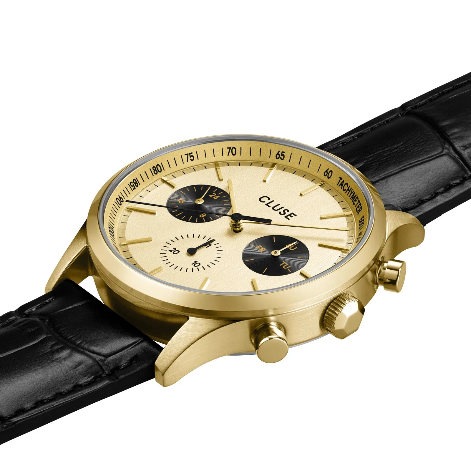 CLUSE Mens Antheor Multifunction Gold Black Leather Watch CW21005