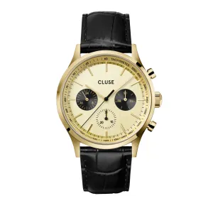 CLUSE Mens Antheor Multifunction Gold Black Leather Watch CW21005