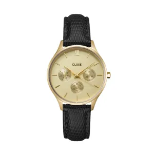 CLUSE Minuit Multifunction Black Lizard Gold Watch CW10705
