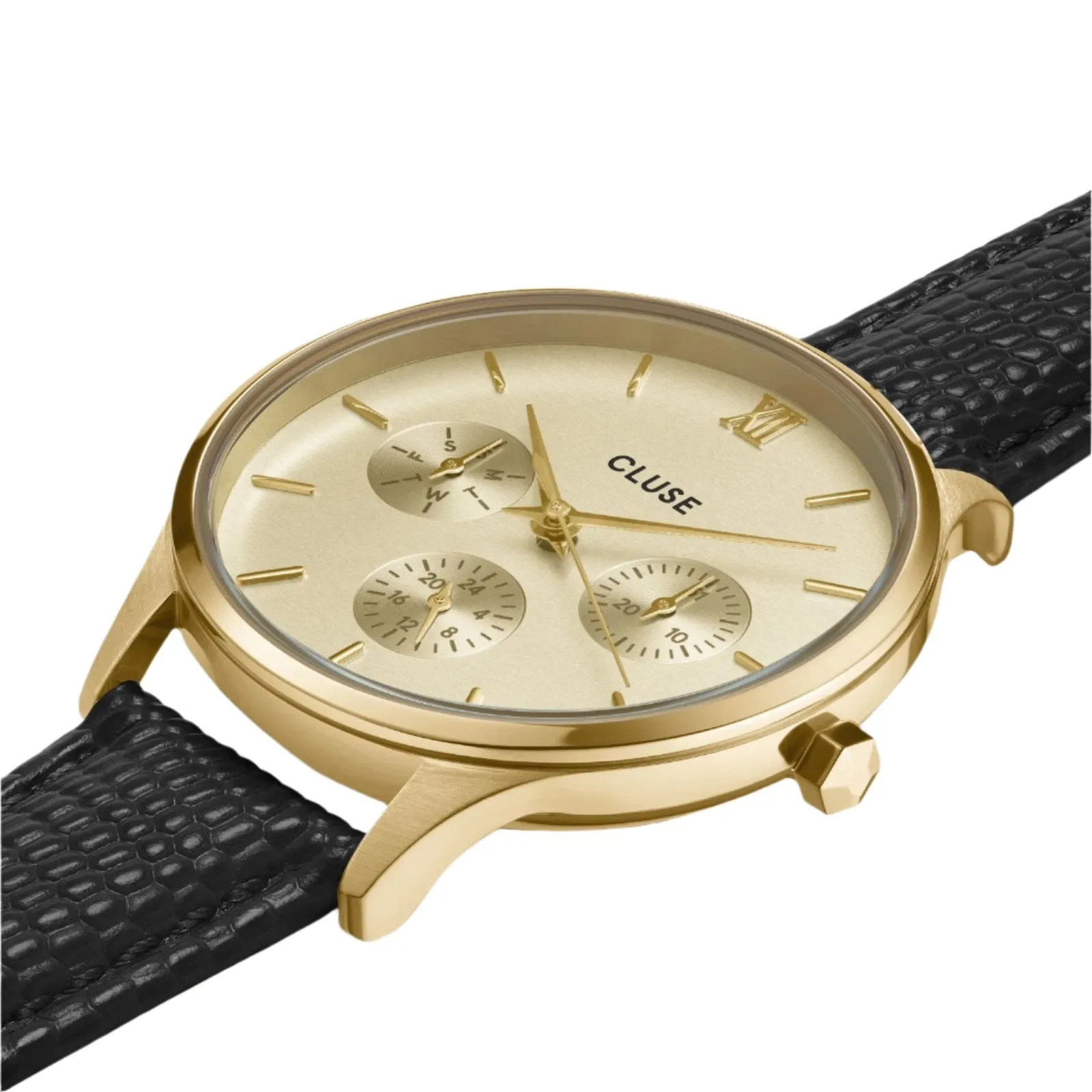 CLUSE Minuit Multifunction Black Lizard Gold Watch CW10705