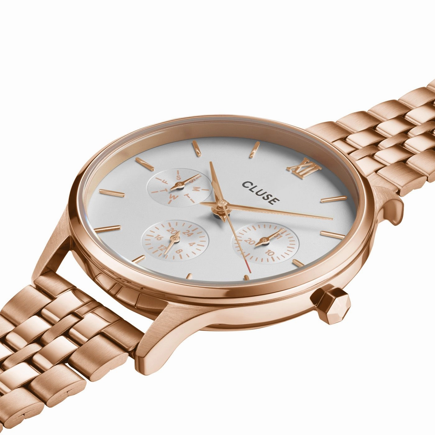 CLUSE Minuit Multifunction White/Rose Gold Link Watch CW10702