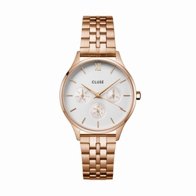 CLUSE Minuit Multifunction White/Rose Gold Link Watch CW10702
