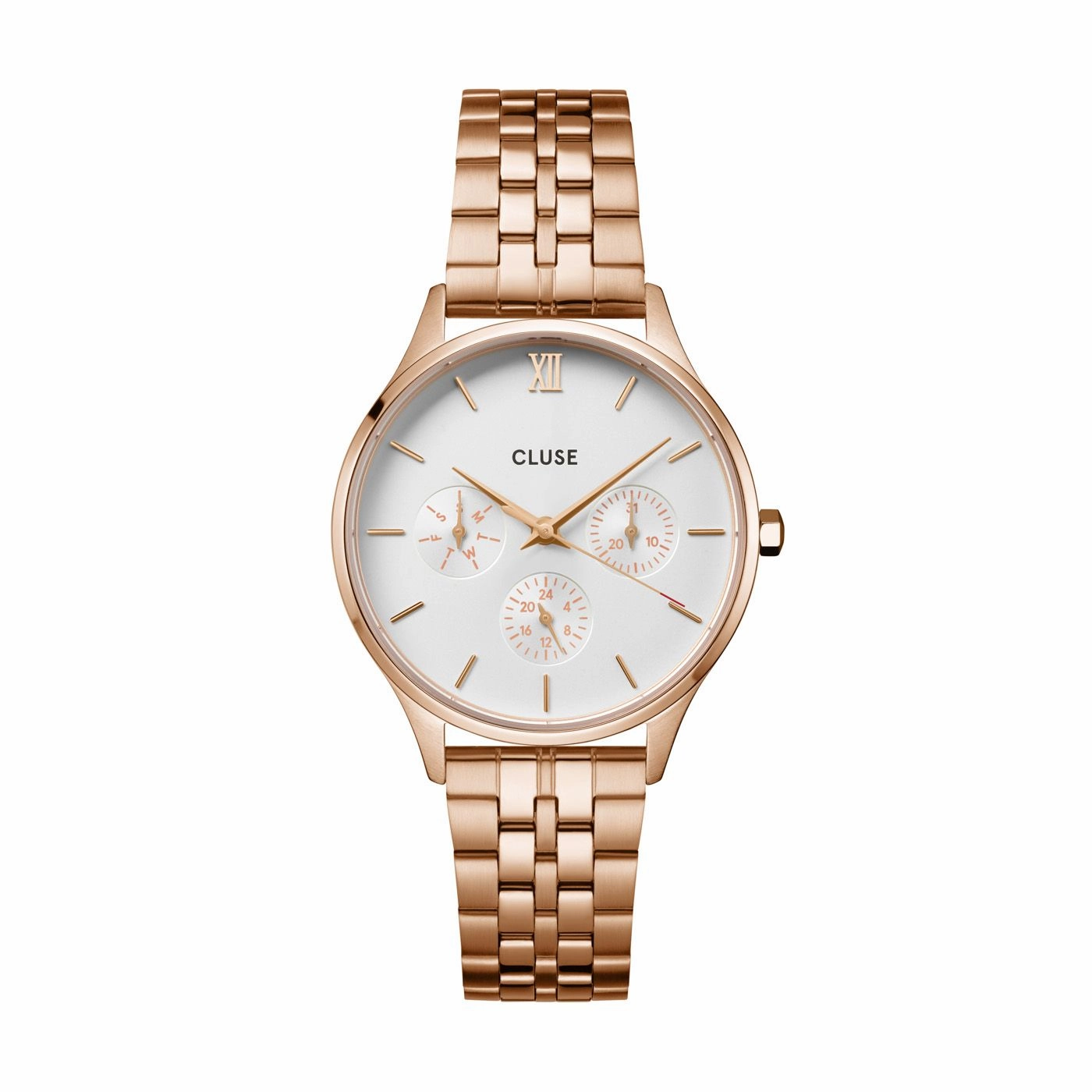 CLUSE Minuit Multifunction White/Rose Gold Link Watch CW10702