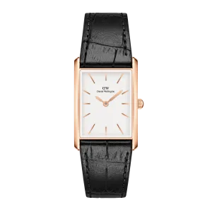Daniel Wellington Bound Black Crocodile Rose Gold White Dial Watch DW00100698