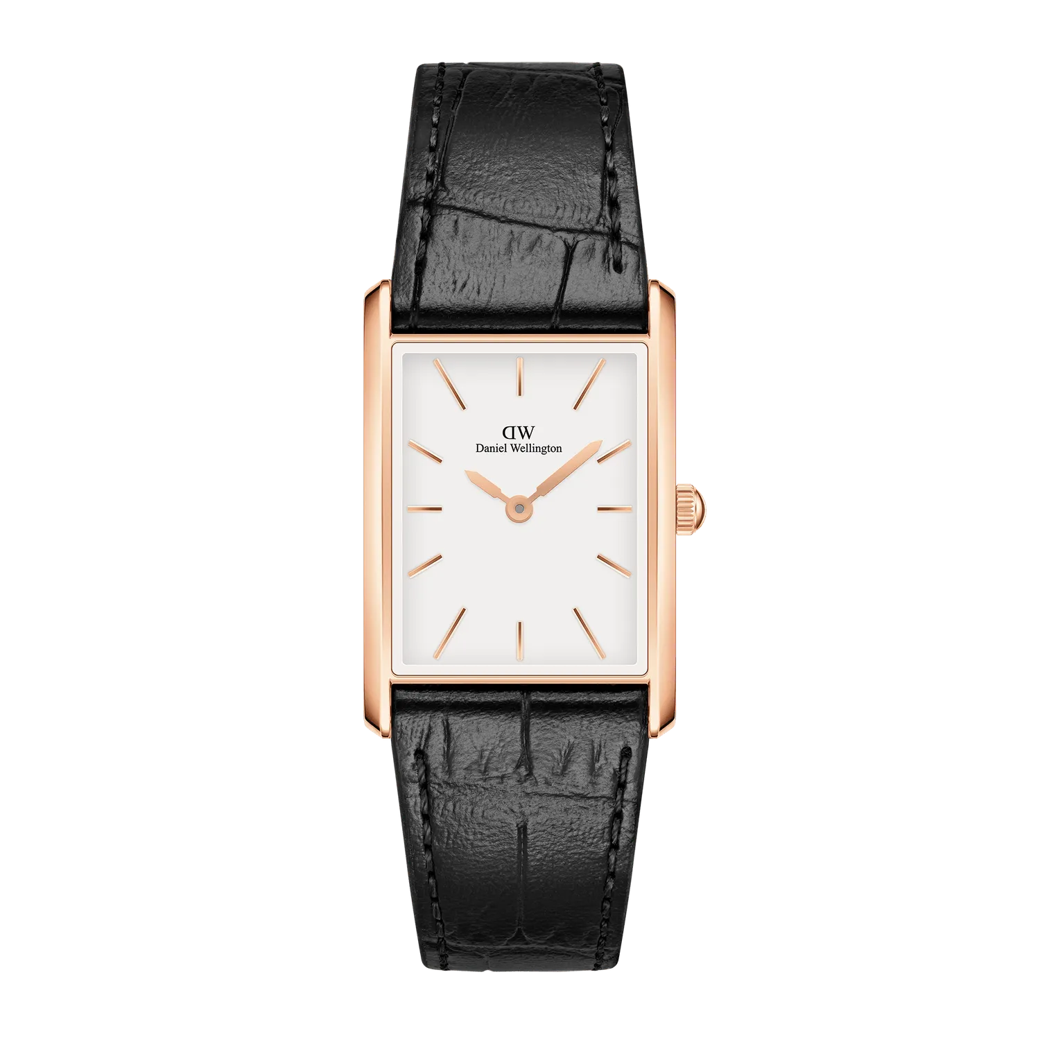 Daniel Wellington Bound Black Crocodile Rose Gold White Dial Watch DW00100698