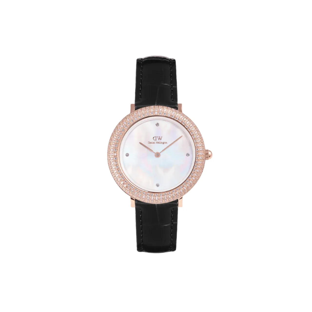 Daniel Wellington Crystalline Bezel Black Croc Rose Gold White Dial Watch DW00100827