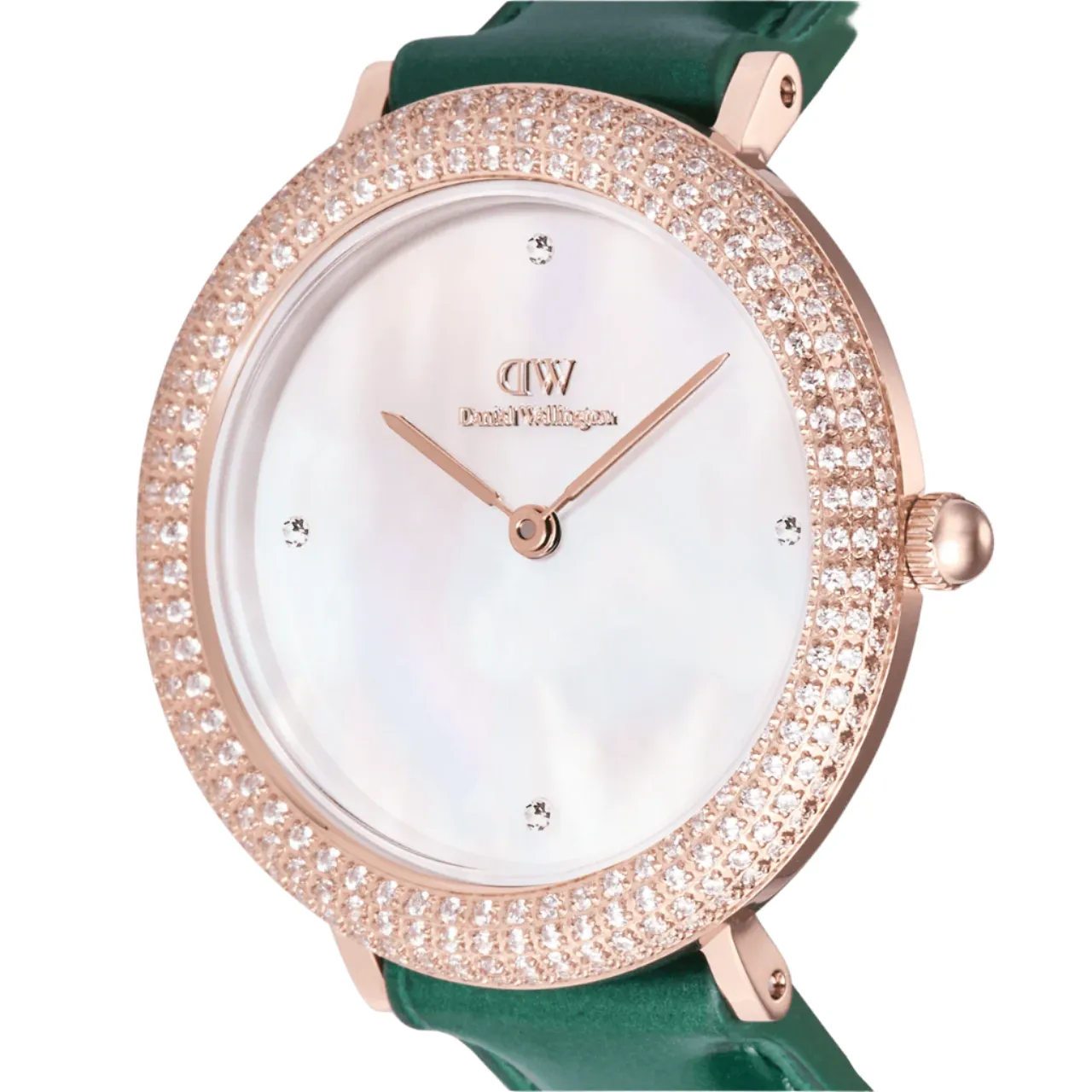 Daniel Wellington Crystalline Bezel Green Croc Rose Gold White Dial Watch DW00100826