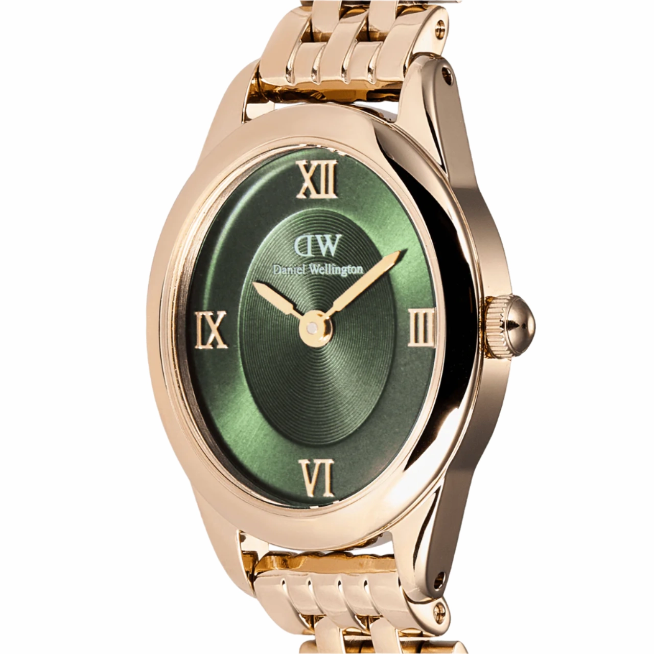 Daniel Wellington Ophelia Mini Beans Link Rose Gold Emerald Dial Watch DW00100806