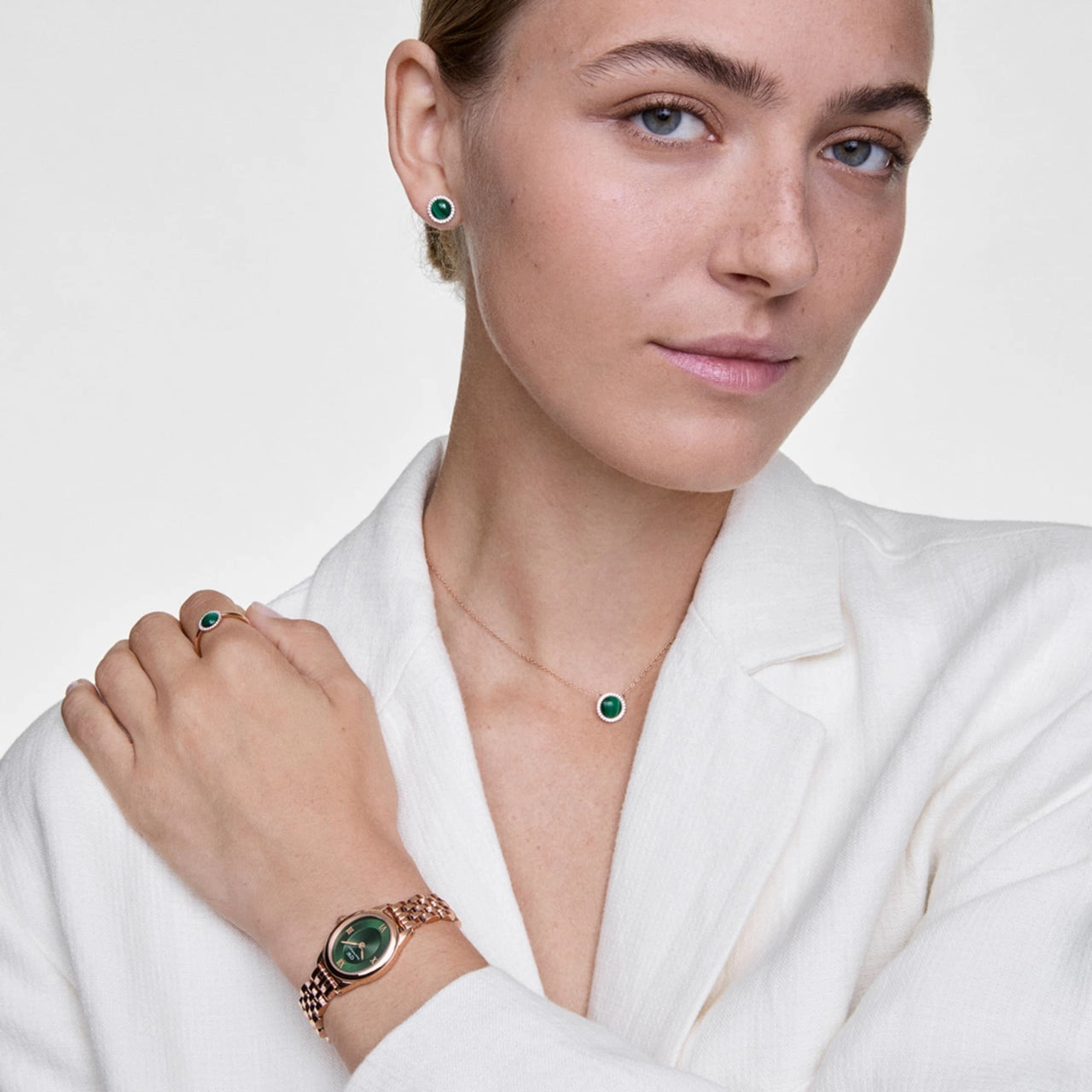 Daniel Wellington Ophelia Mini Beans Link Rose Gold Emerald Dial Watch DW00100806