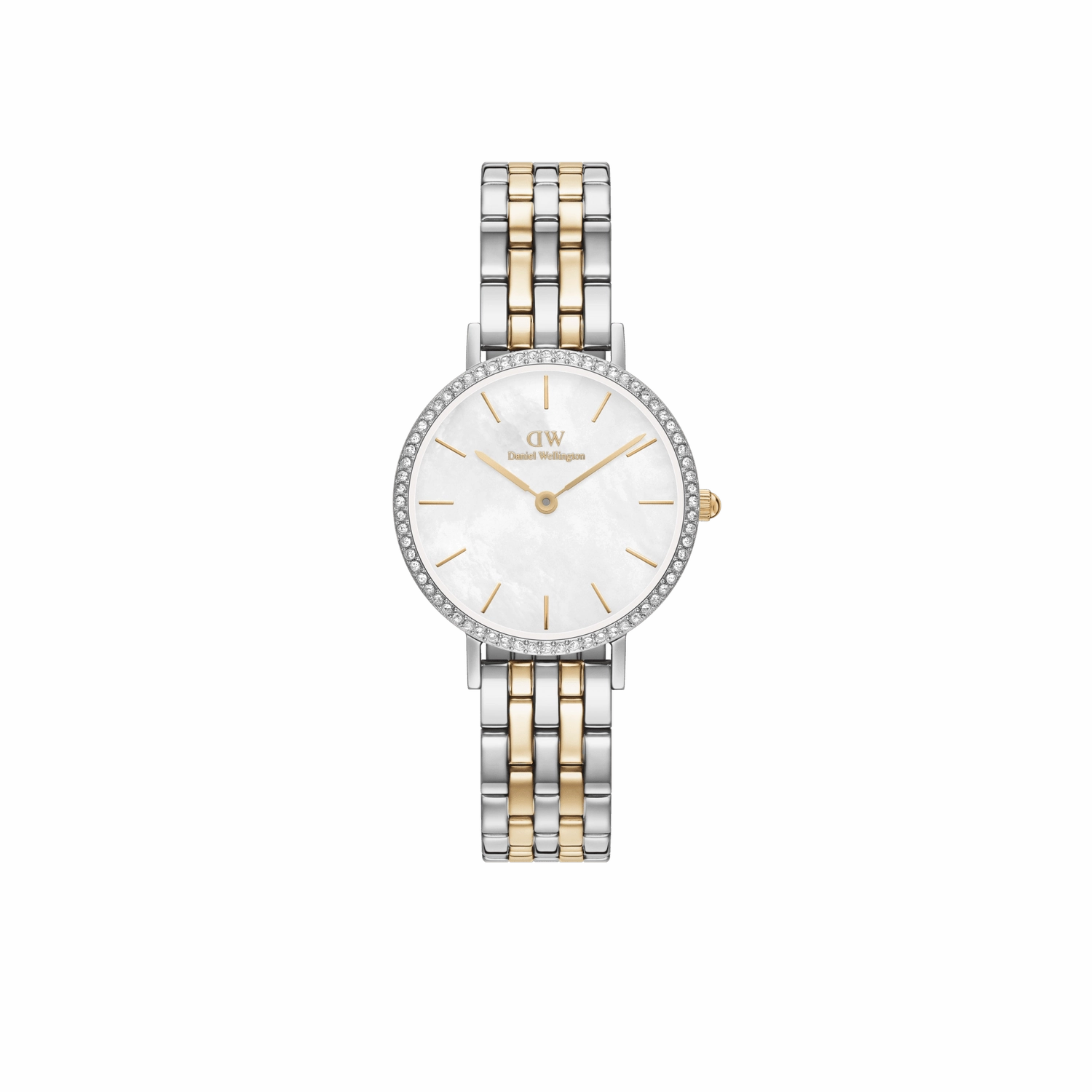 Daniel Wellington Petite 28mm Bezel 5-Link White MOP Two-Tone Watch DW00100665