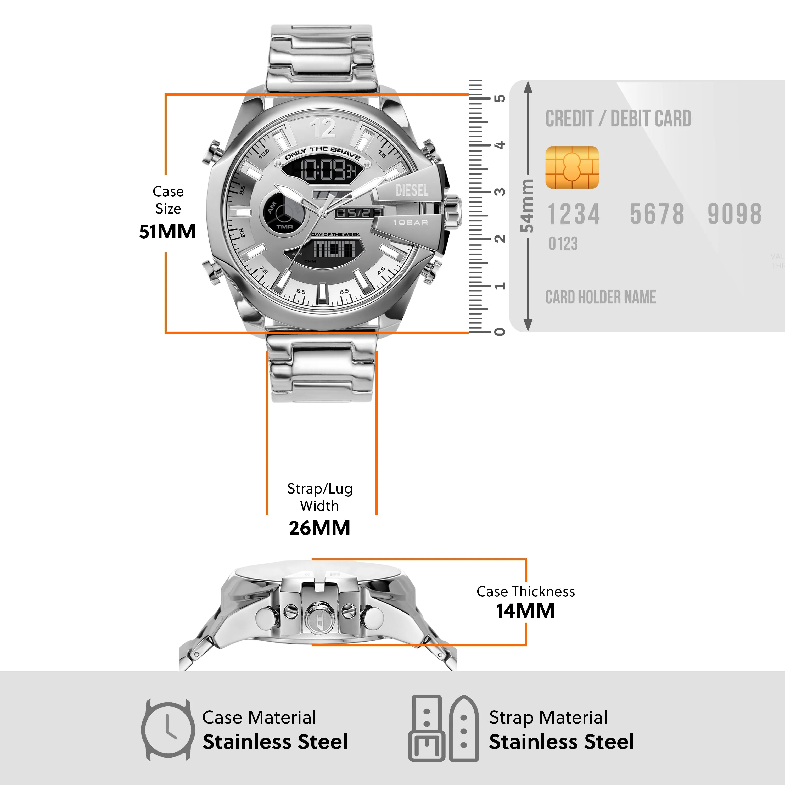 Diesel Stylish Mega Chief Ana-Digi Stainless Steel Timepiece DZ4648