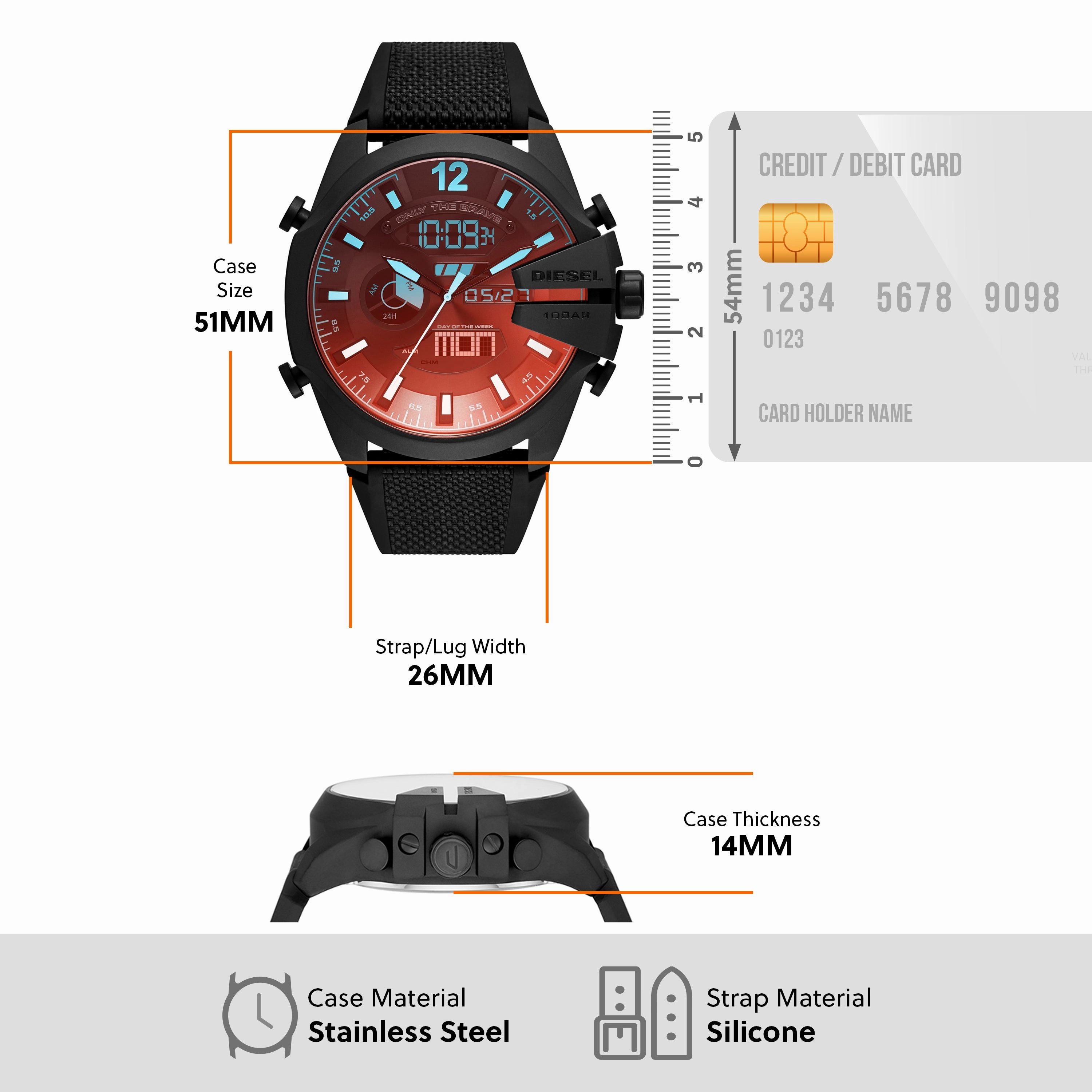 Diesel Mega Chief Multicolor Dial Analog-Digital Watch with Black Nylon and Silicone Strap DZ4548