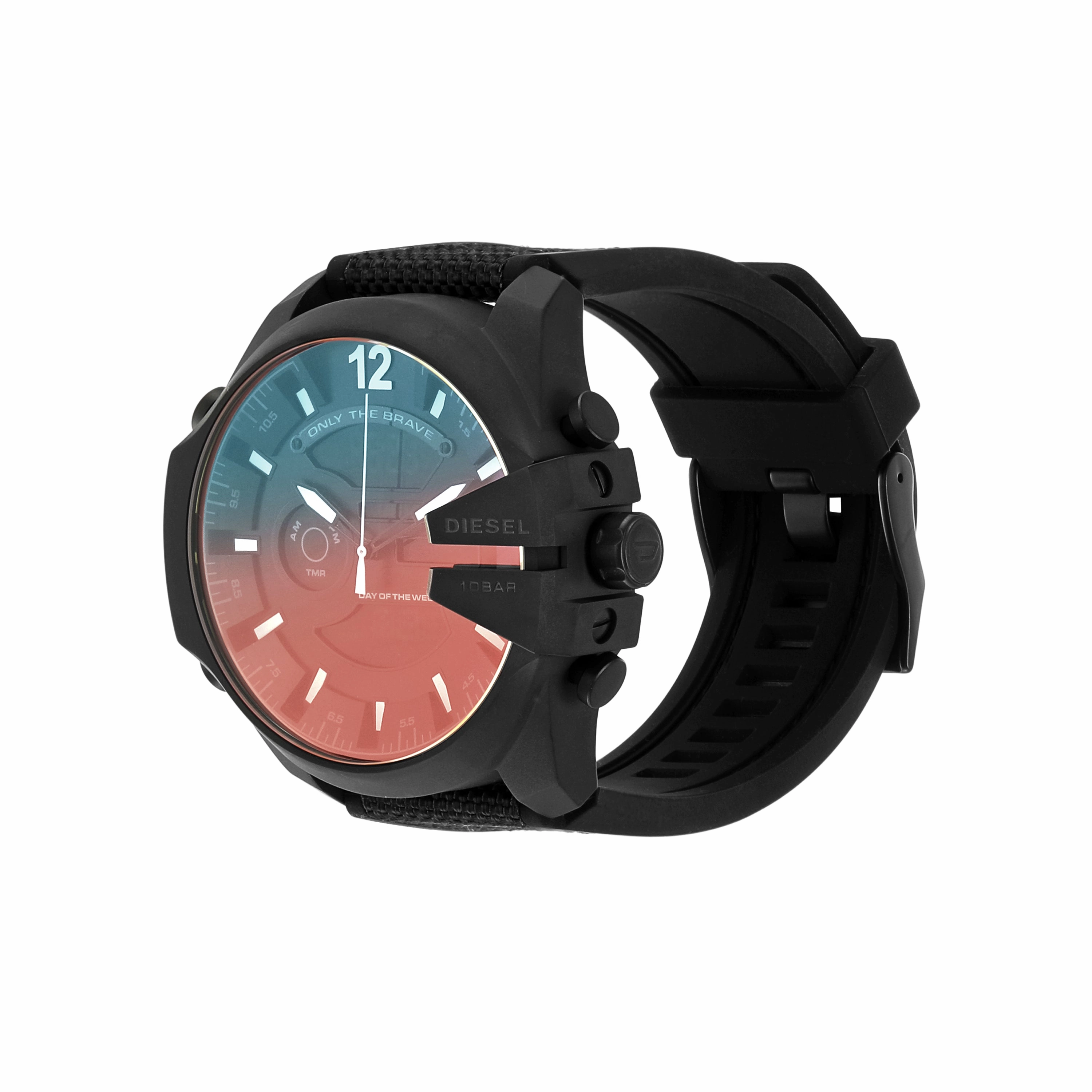 Diesel Mega Chief Multicolor Dial Analog-Digital Watch with Black Nylon and Silicone Strap DZ4548