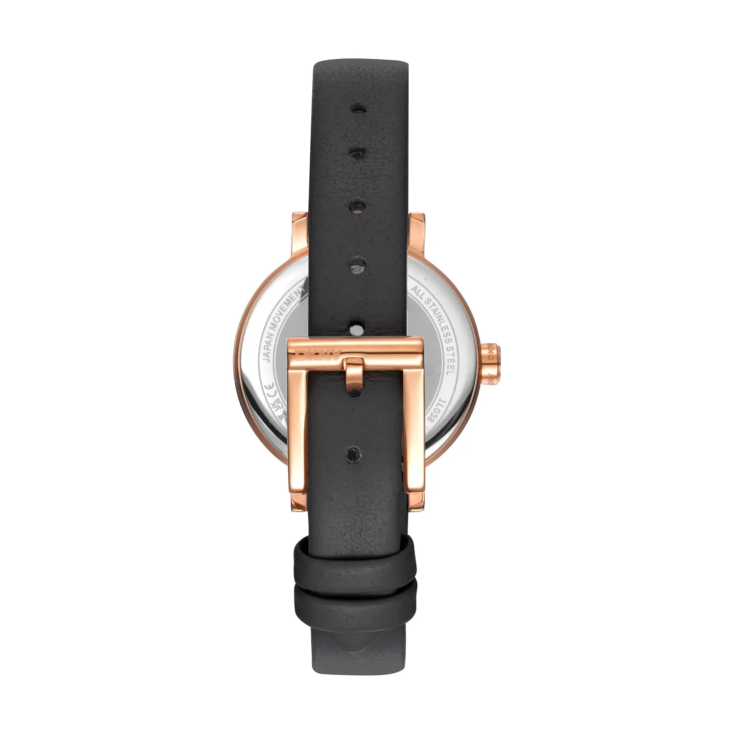 DKNY Soho Glitz Silver Dial Black Leather Strap Watch DK1L038L0035