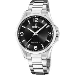 Elegant Festina Men's Watch with Silver Stainless Steel Strap and Black Dial F20656/4