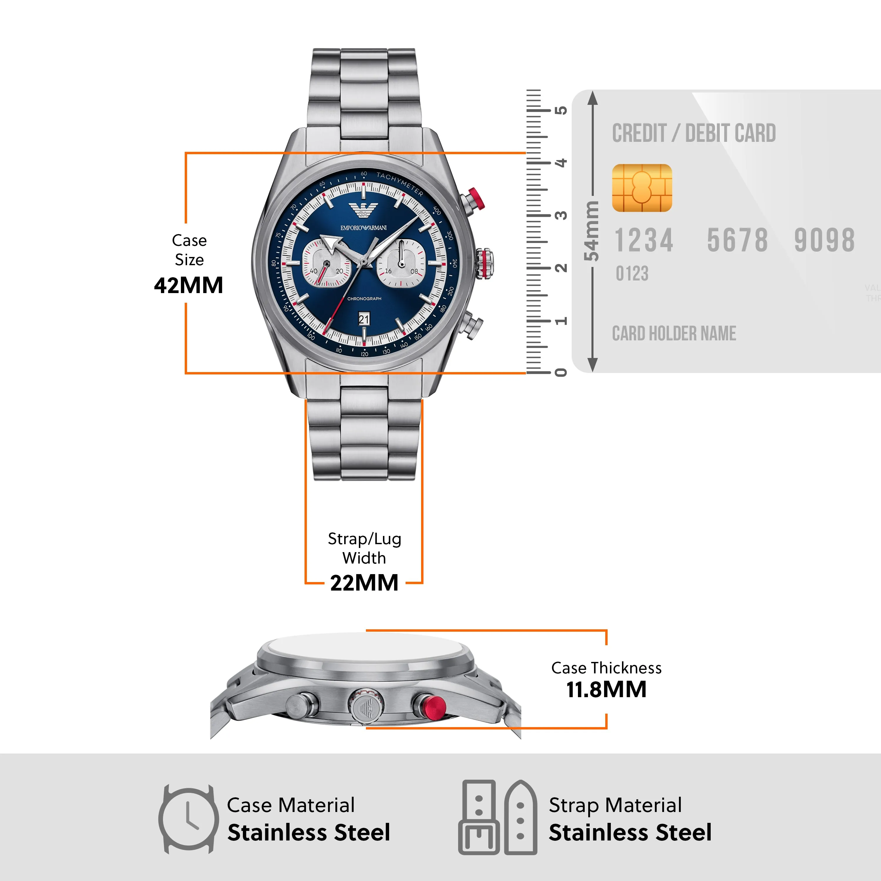Emporio Armani Chronograph Blue Dial Stainless Steel Watch AR11676