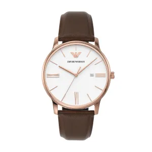 Emporio Armani Elegant White Dial Brown Leather Watch AR11572
