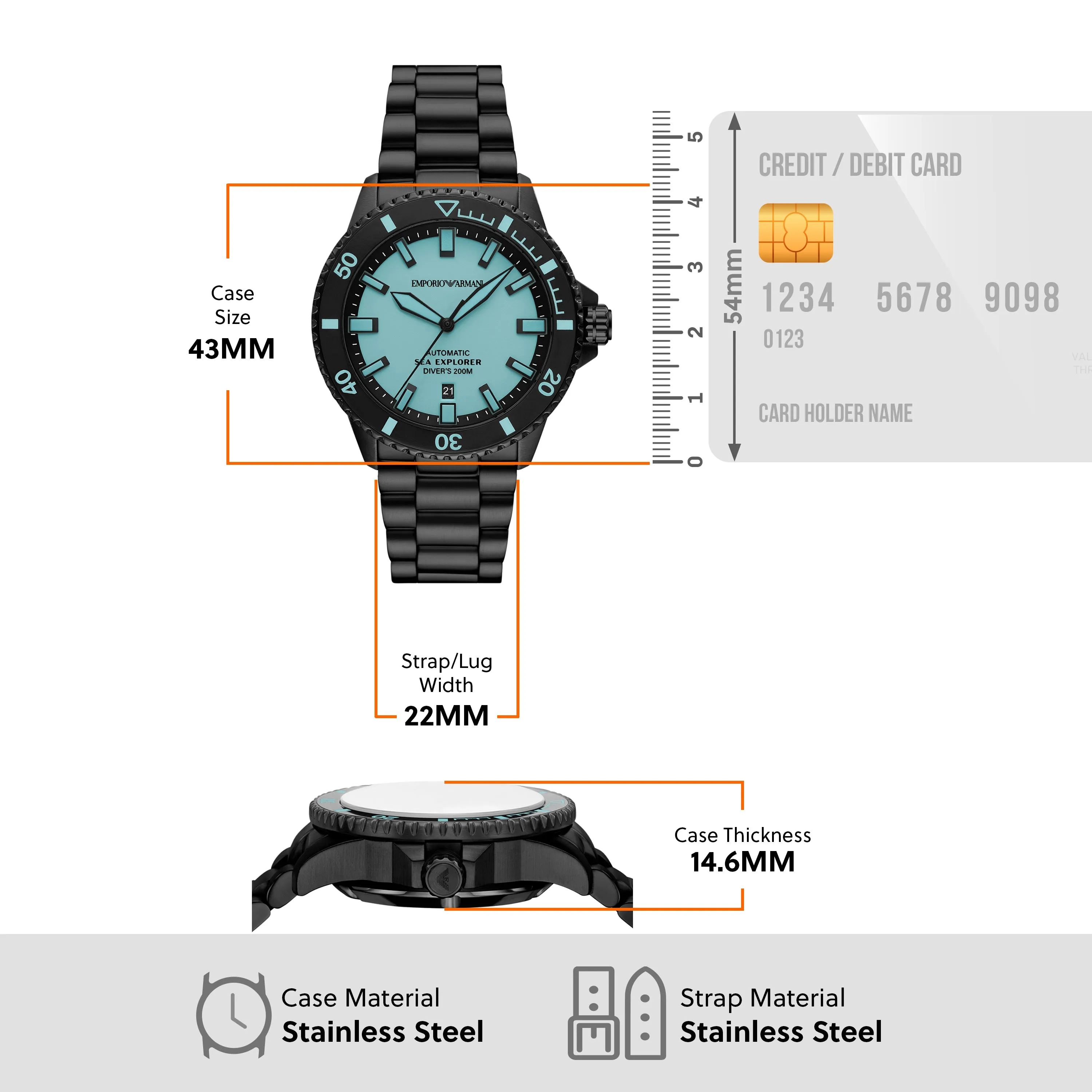 Emporio Armani Sea Explorer Automatic Black Stainless Steel Watch AR60084