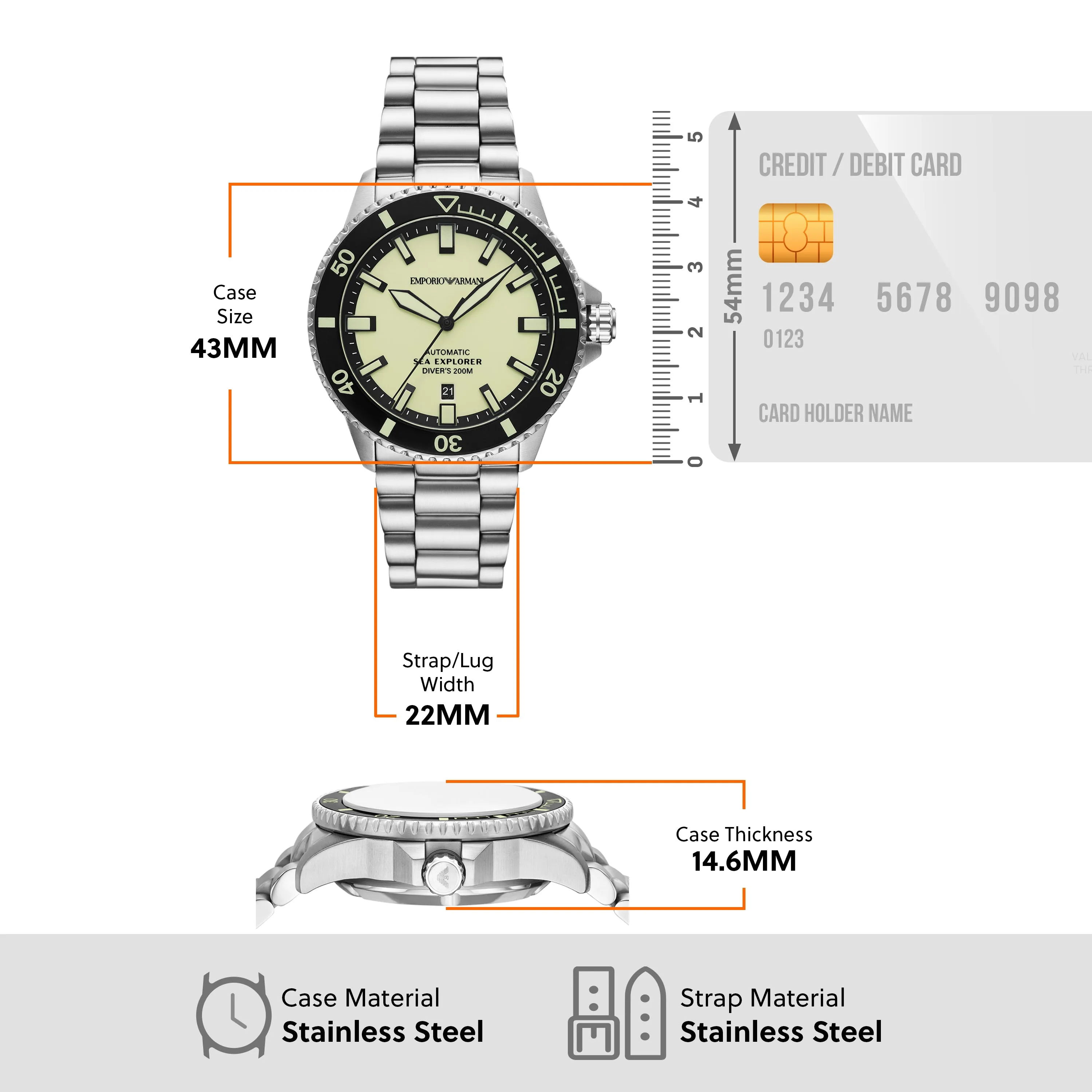 Emporio Armani Sea Explorer Automatic Silver Stainless Steel Watch AR60083
