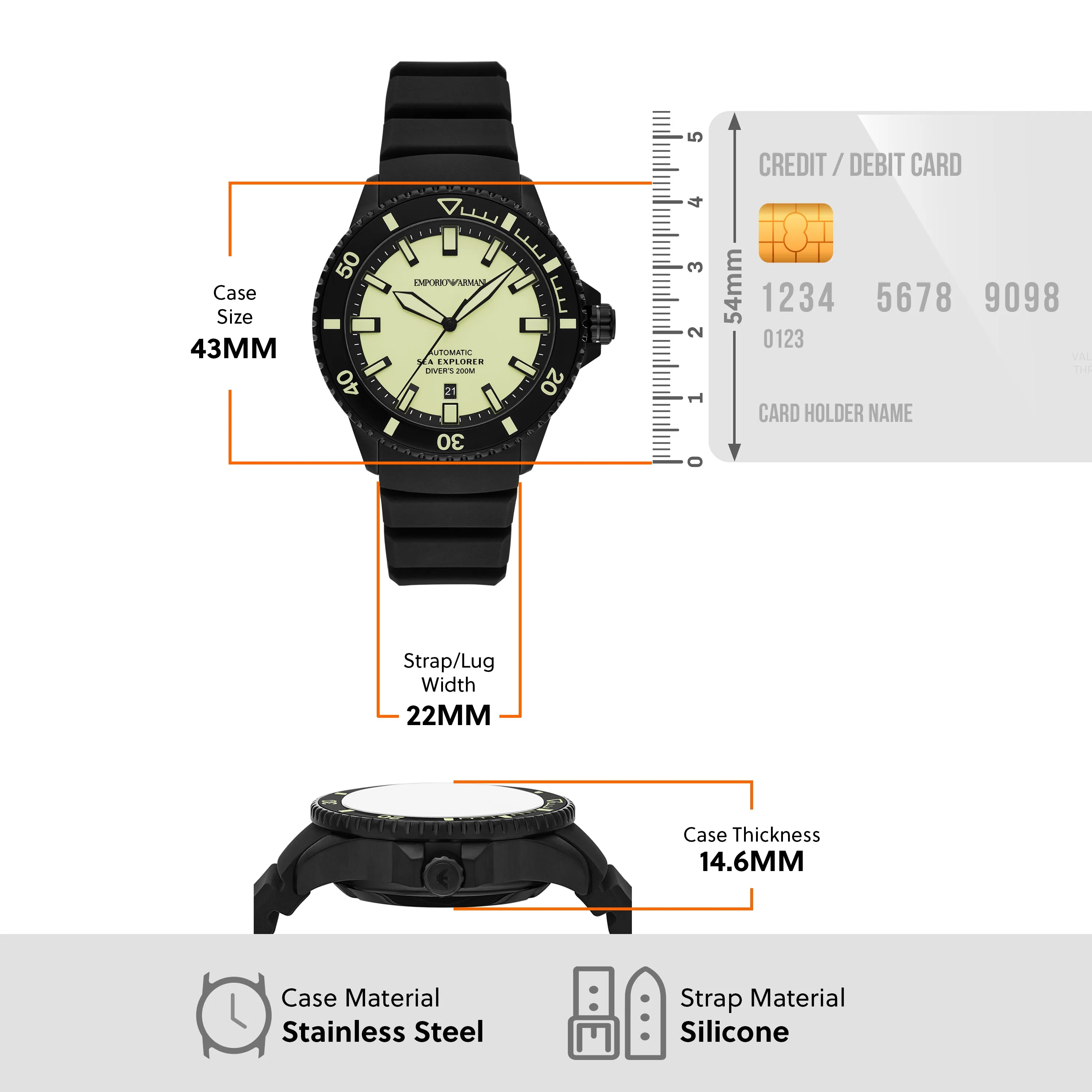 Emporio Armani Sea Explorer Black Silicone Strap Watch AR60085