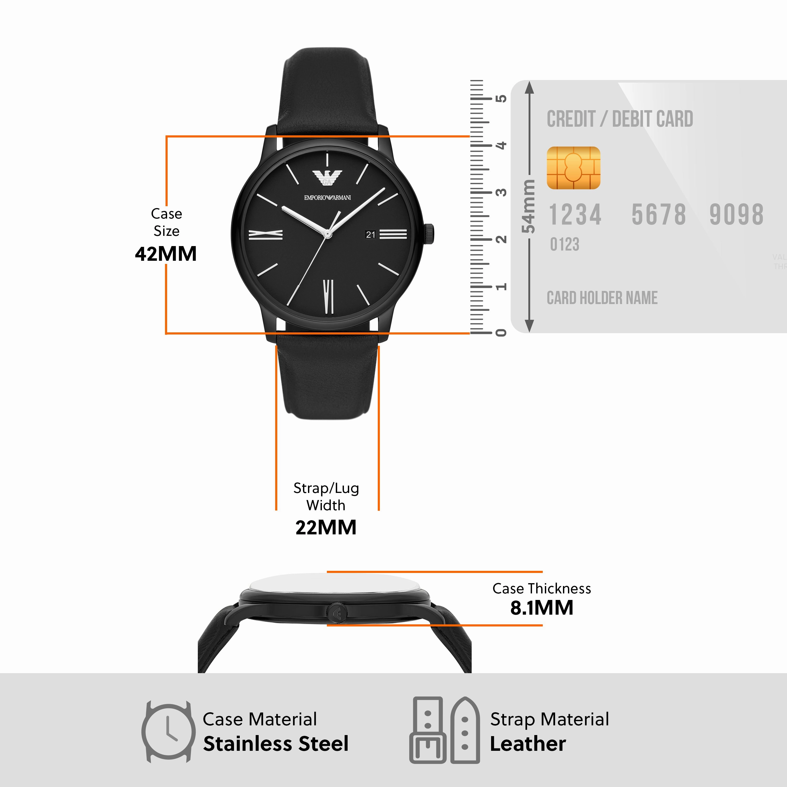 Emporio Armani Black Leather Strap Timeless Classic Watch AR11573