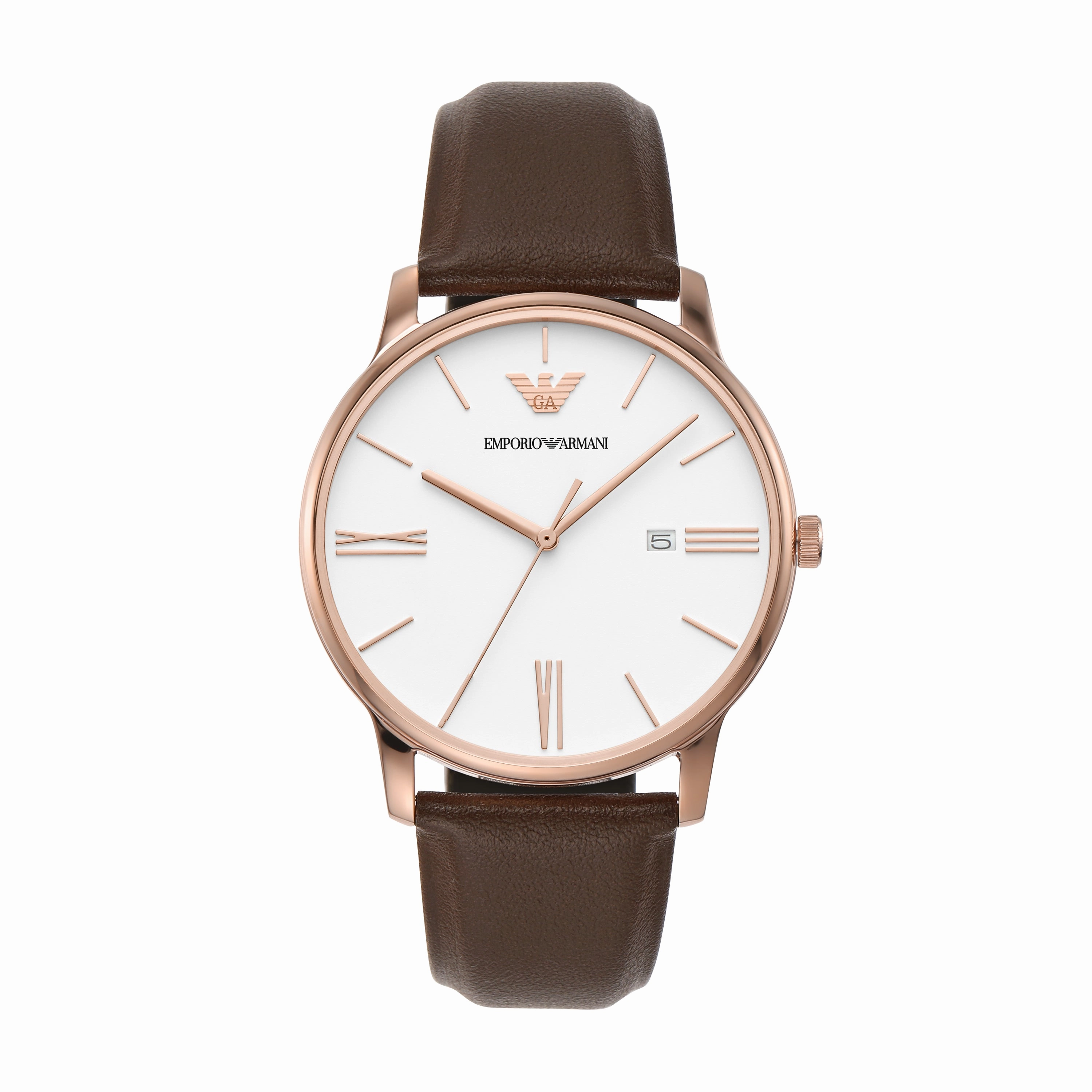 Emporio Armani Elegant White Dial Brown Leather Watch AR11572