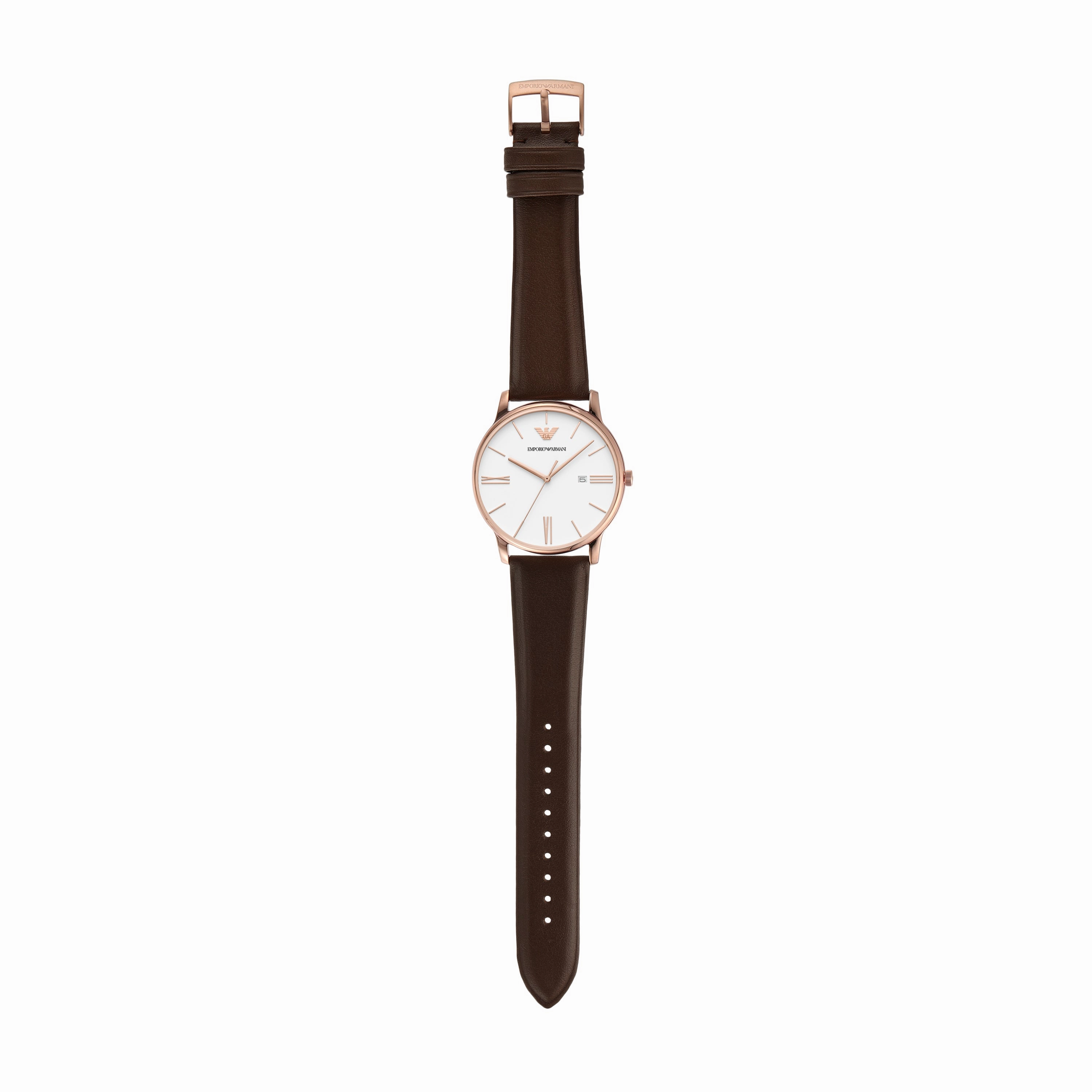 Emporio Armani Elegant White Dial Brown Leather Watch AR11572