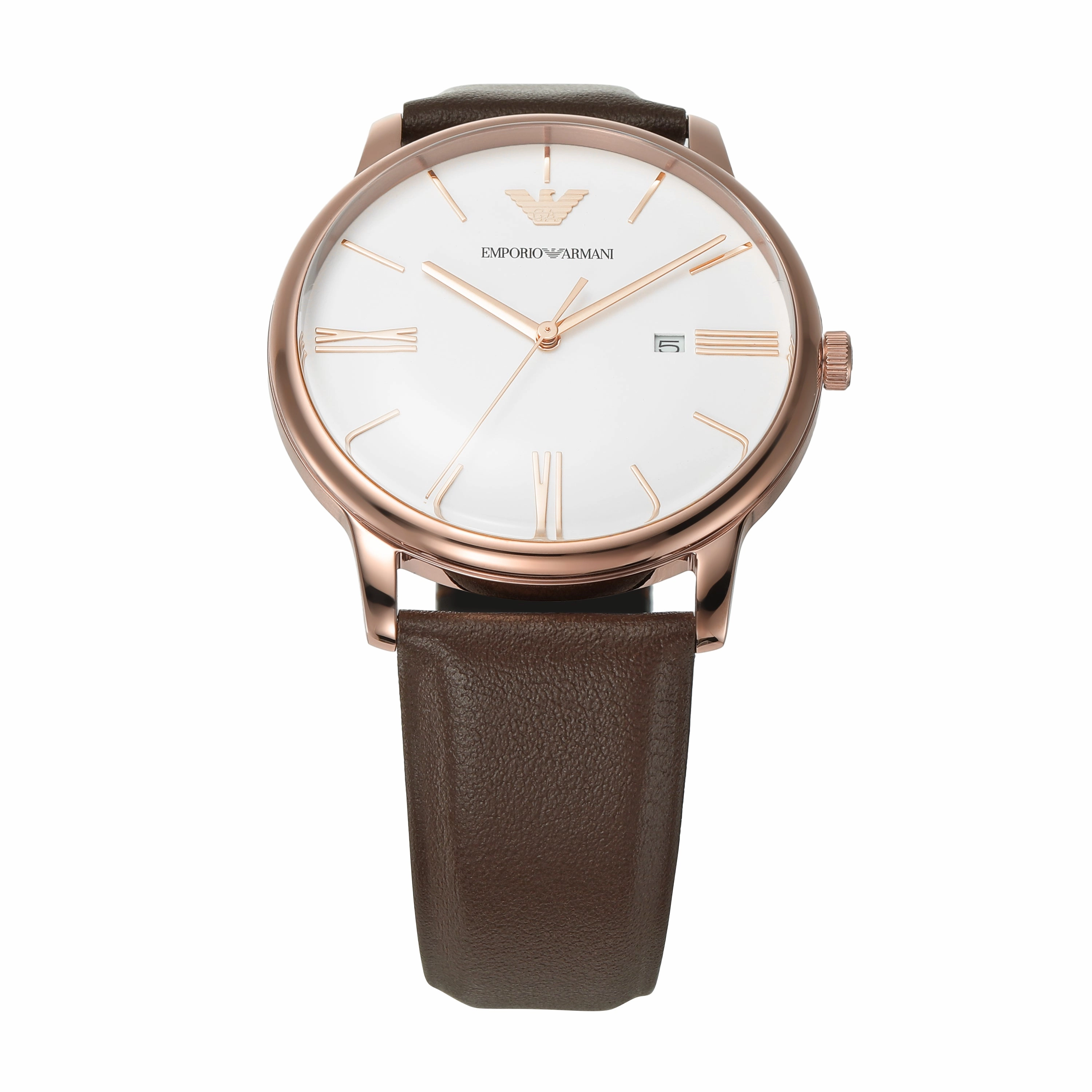 Emporio Armani Elegant White Dial Brown Leather Watch AR11572